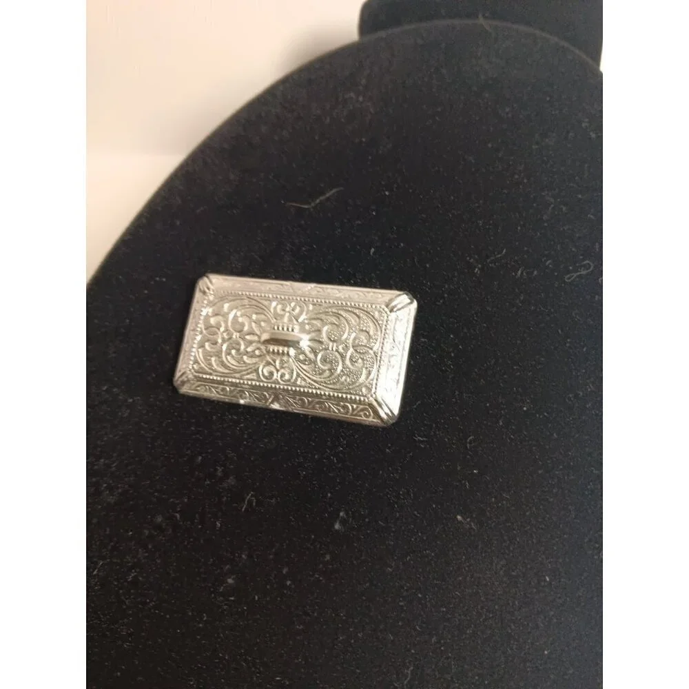 Vintage MCM Mid Century Silver Tone Metal Engraved Victorian Brooch Pin